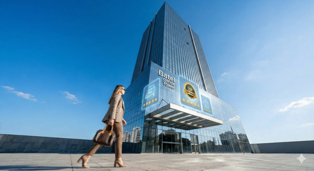 Fachada do Edifício Batel Office Tower em Curitiba, hub de dermatologia e clínicas especializadas.