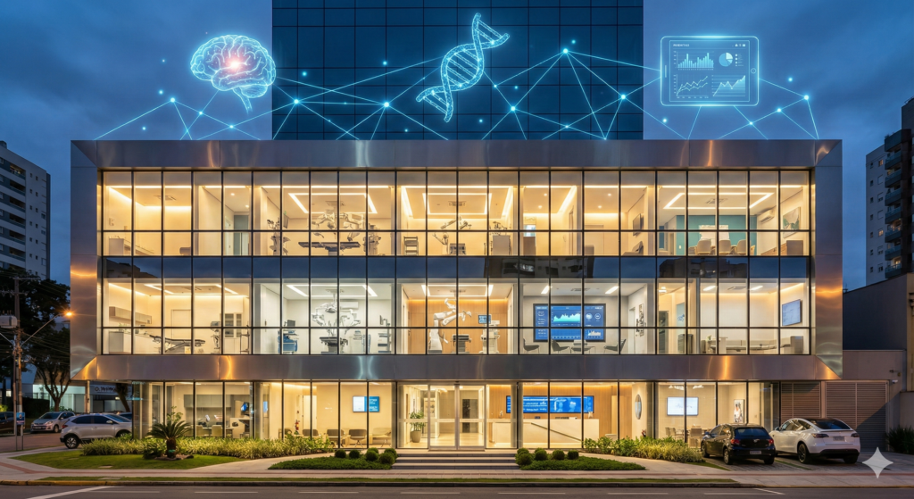 Edifício Human Batel em Curitiba, hub de clínicas de saúde integrada e healthtechs.